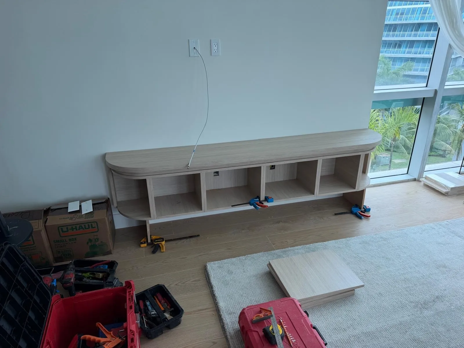 Curved floating console, in progress