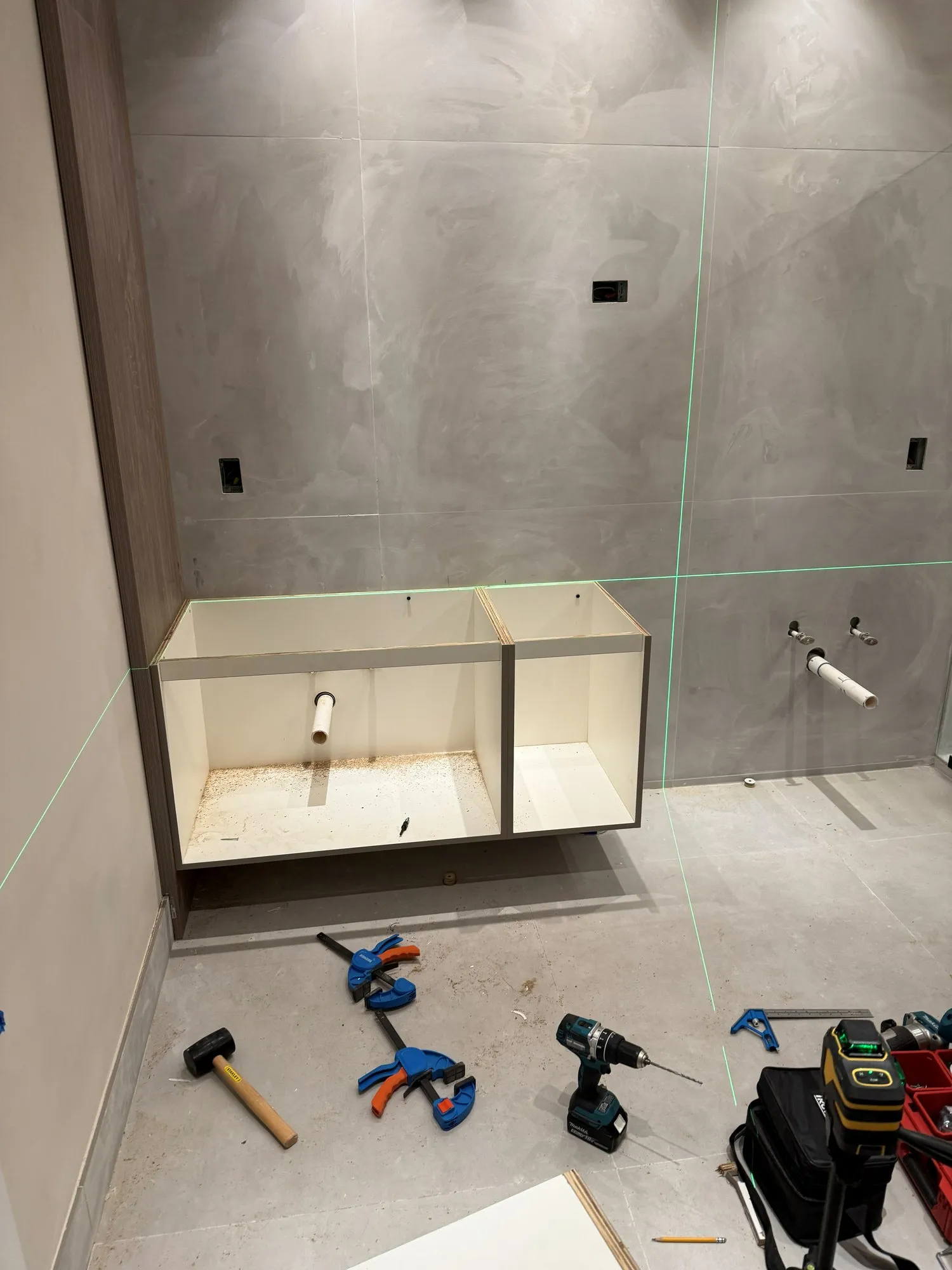 Floating double vanity, in progress
