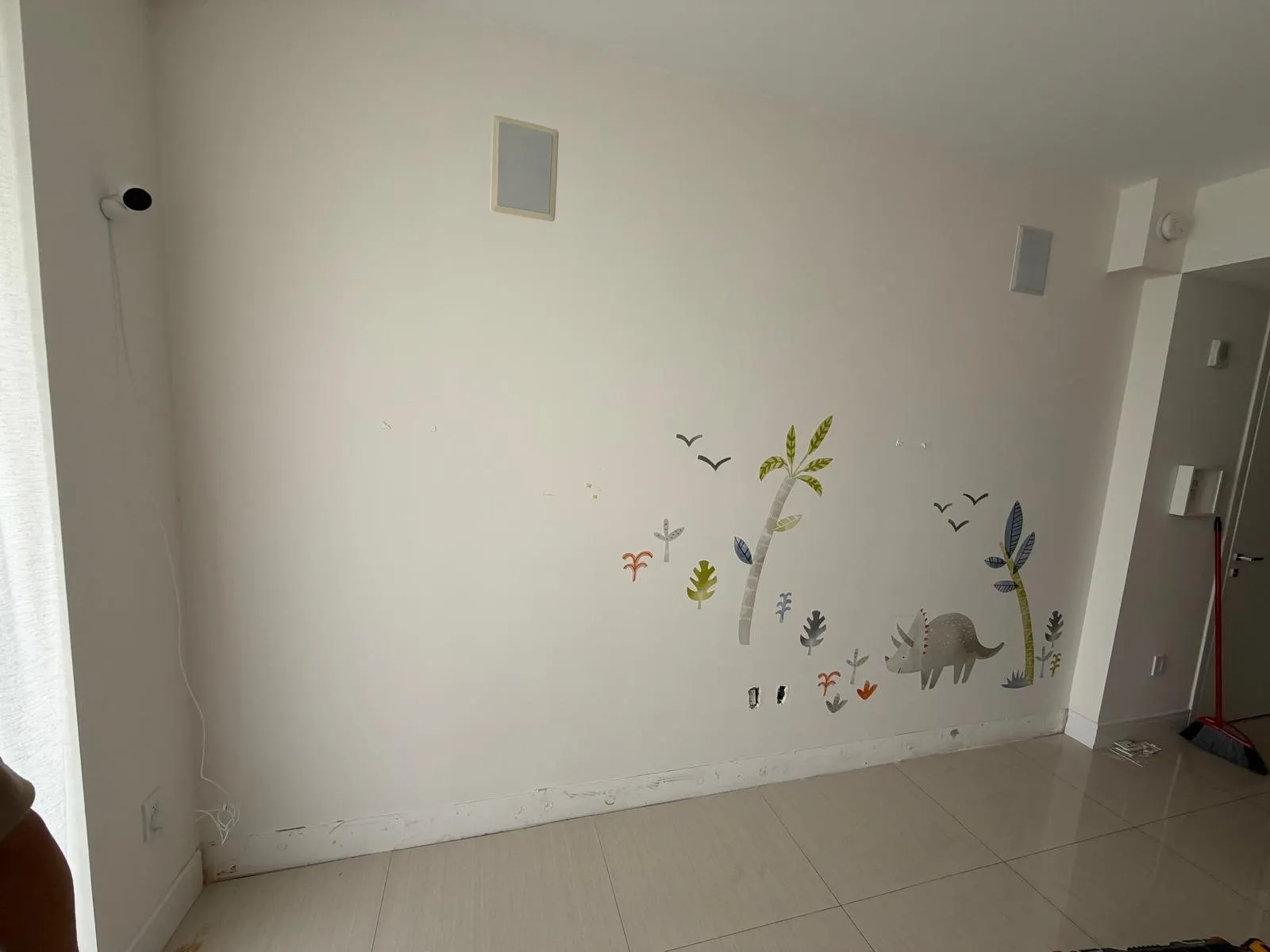 Study wall with desk & shelves, before