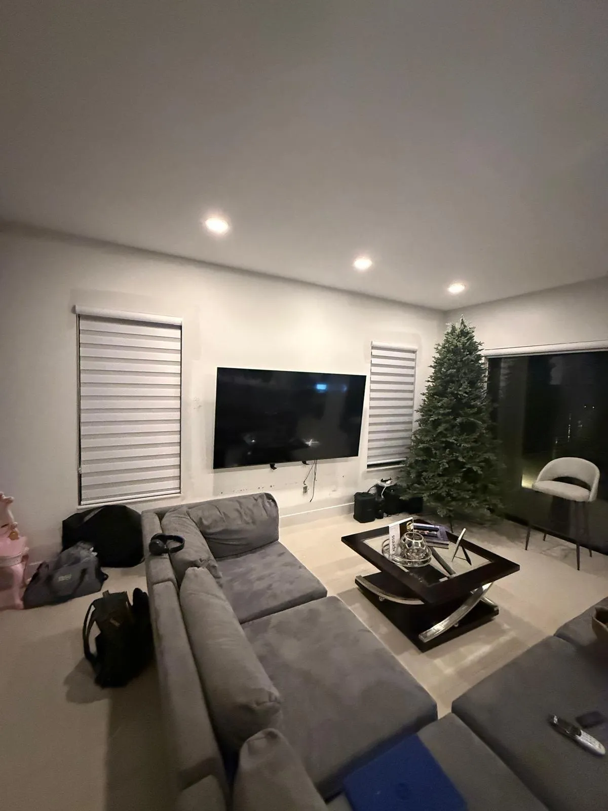 Slatted TV wall & floating console, before